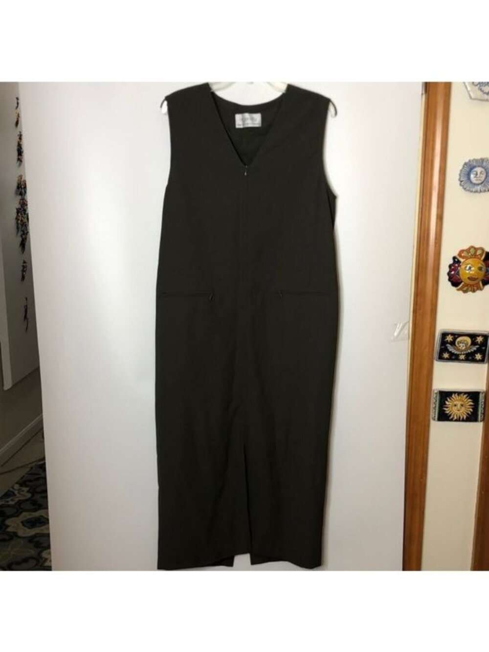 Ingenuity Womens Green Front-Zip V-Neck Sleeveless Midi Dress Pockets Size 8